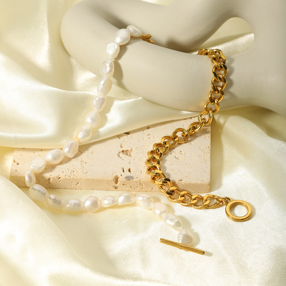 201 Edelstahl Süßwasserperle 18 Karat Vergoldet Luxuriös Romantisch Perlen Überzug Farbblock Halskette display picture 4