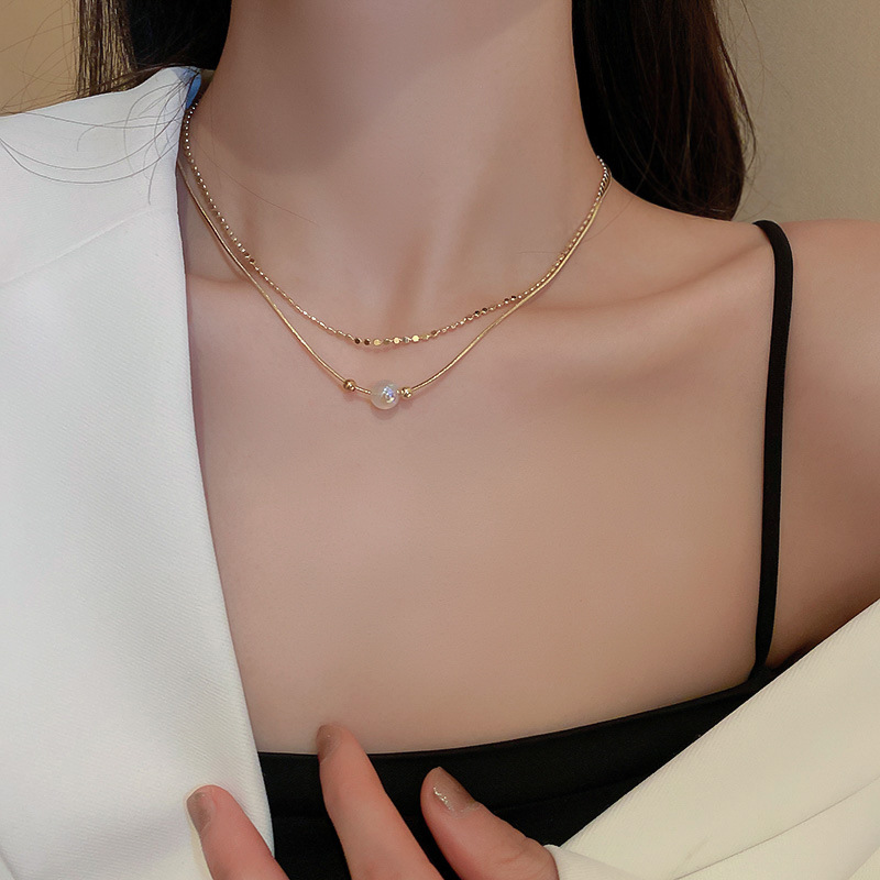 Sweet Simple Style Pearl Alloy Plating 14k Gold Plated Women's Double Layer Necklaces display picture 1