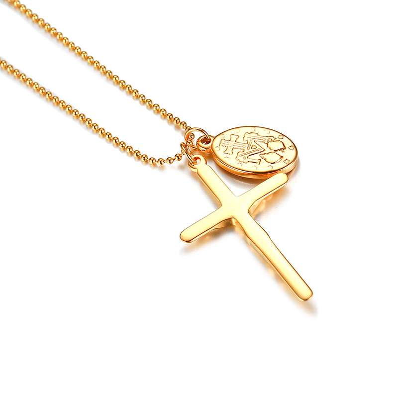 201 Stainless Steel Gold Plated Vintage Style Roman Style Plating Cross Pendant Necklace display picture 5