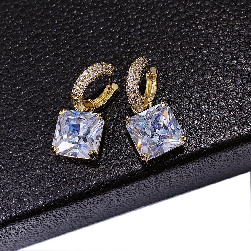 1 Pair Sweet Simple Style Shiny Square Heart Shape Rectangle Inlay Copper Zircon K Gold Plated Rhodium Plated Drop Earrings display picture 15