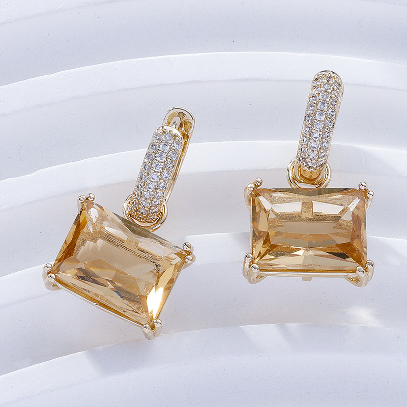1 Pair Sweet Simple Style Shiny Square Heart Shape Rectangle Inlay Copper Zircon K Gold Plated Rhodium Plated Drop Earrings display picture 3