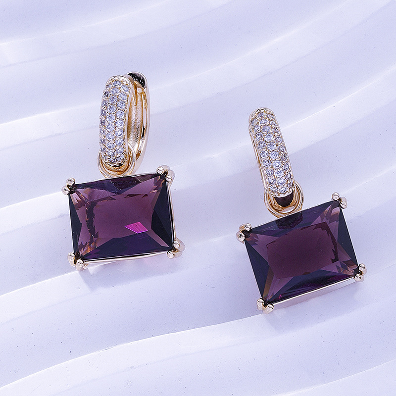 1 Pair Sweet Simple Style Shiny Square Heart Shape Rectangle Inlay Copper Zircon K Gold Plated Rhodium Plated Drop Earrings display picture 4