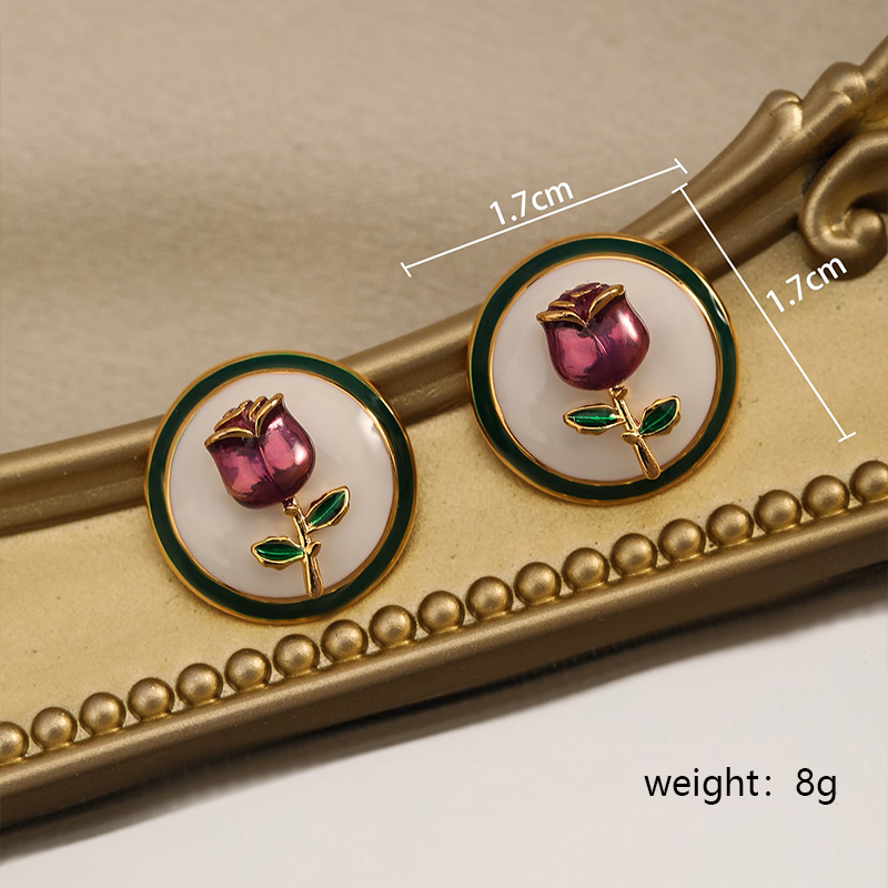 1 Pair Sweet Rose Enamel Copper Ear Studs display picture 3