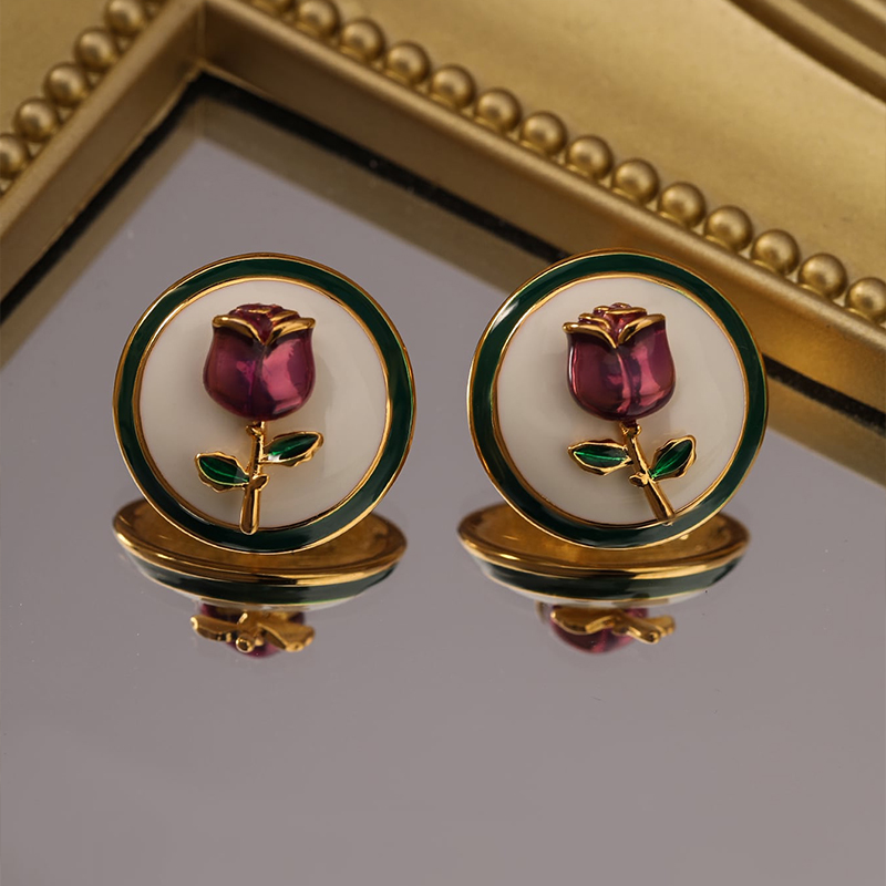 1 Pair Sweet Rose Enamel Copper Ear Studs display picture 11