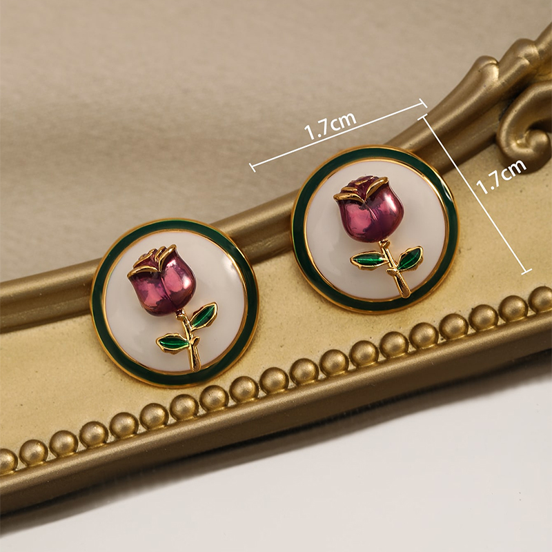 1 Pair Sweet Rose Enamel Copper Ear Studs display picture 14