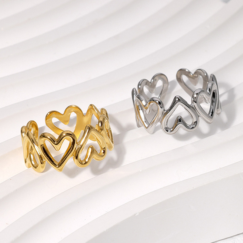 Vintage Style Heart Shape Stainless Steel Asymmetrical Open Rings display picture 2