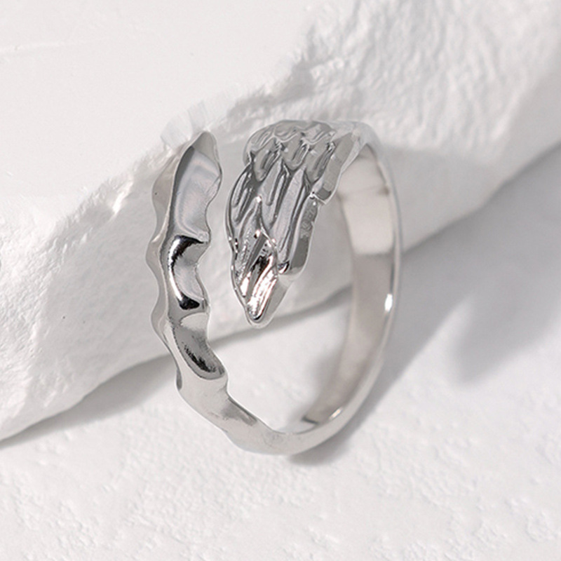 Exaggerated Angel Stainless Steel Asymmetrical Open Rings display picture 3