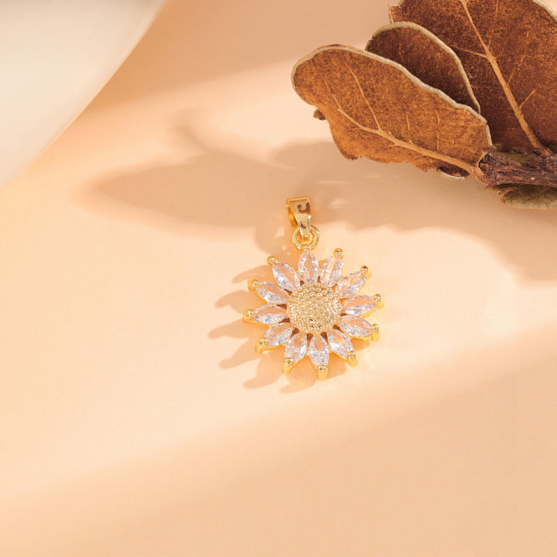 1 Piece Brass Zircon 18K Gold Plated Sunflower display picture 4