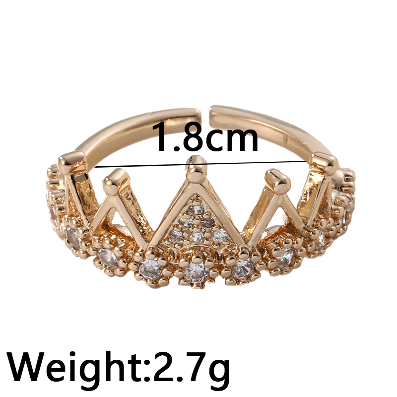 Casual Lady Crown Copper Inlay Zircon Open Rings display picture 4