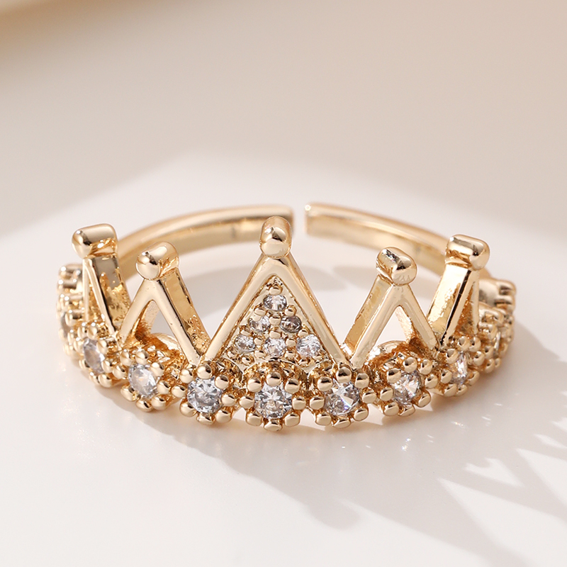 Casual Lady Crown Copper Inlay Zircon Open Rings display picture 1