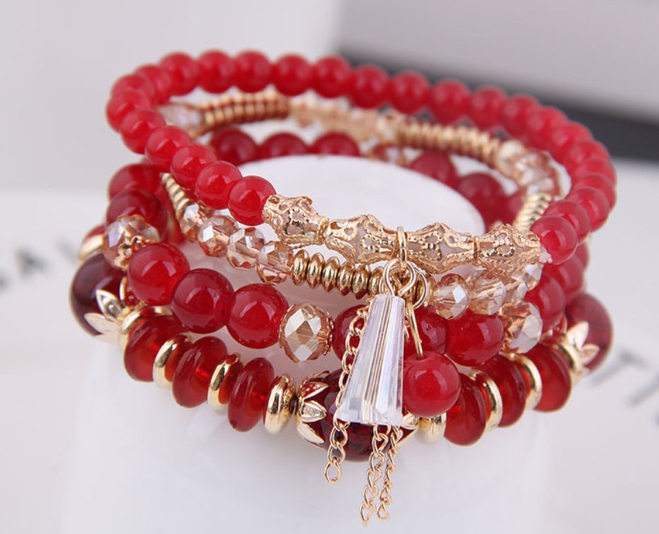 Wholesale Jewelry Ethnic Style Bohemian Streetwear Round Artificial Crystal Plastic Resin Plating Bracelets display picture 1
