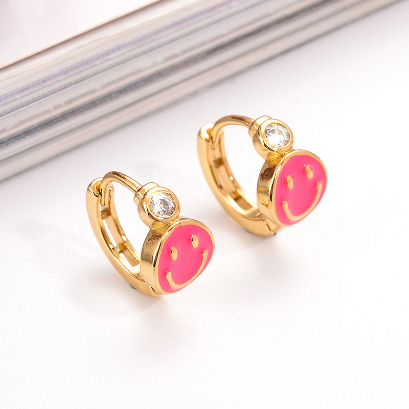 1 Pair Ig Style Simple Style Round Smiley Face Enamel Plating Inlay Copper Zircon 18k Gold Plated Earrings display picture 12