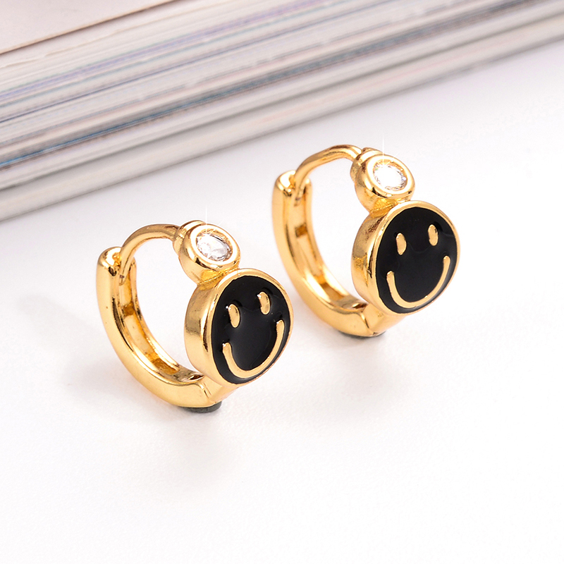 1 Pair Ig Style Simple Style Round Smiley Face Enamel Plating Inlay Copper Zircon 18k Gold Plated Earrings display picture 5