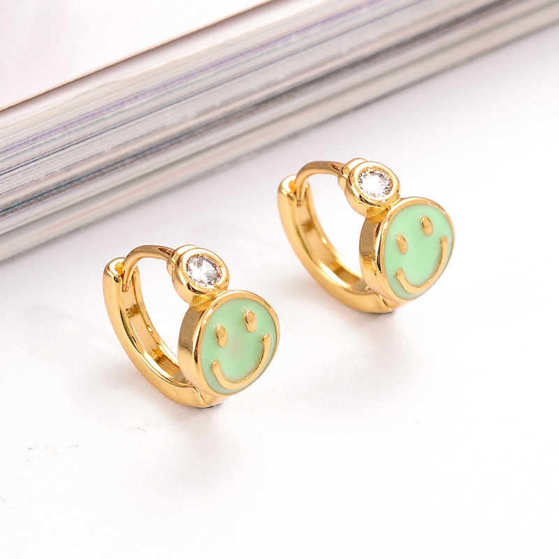 1 Pair Ig Style Simple Style Round Smiley Face Enamel Plating Inlay Copper Zircon 18k Gold Plated Earrings display picture 7