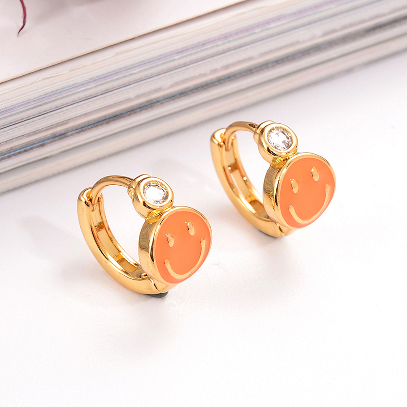 1 Pair Ig Style Simple Style Round Smiley Face Enamel Plating Inlay Copper Zircon 18k Gold Plated Earrings display picture 10