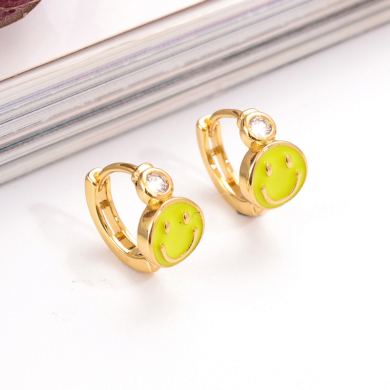 1 Pair Ig Style Simple Style Round Smiley Face Enamel Plating Inlay Copper Zircon 18k Gold Plated Earrings display picture 11