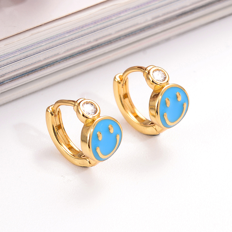 1 Pair Ig Style Simple Style Round Smiley Face Enamel Plating Inlay Copper Zircon 18k Gold Plated Earrings display picture 9