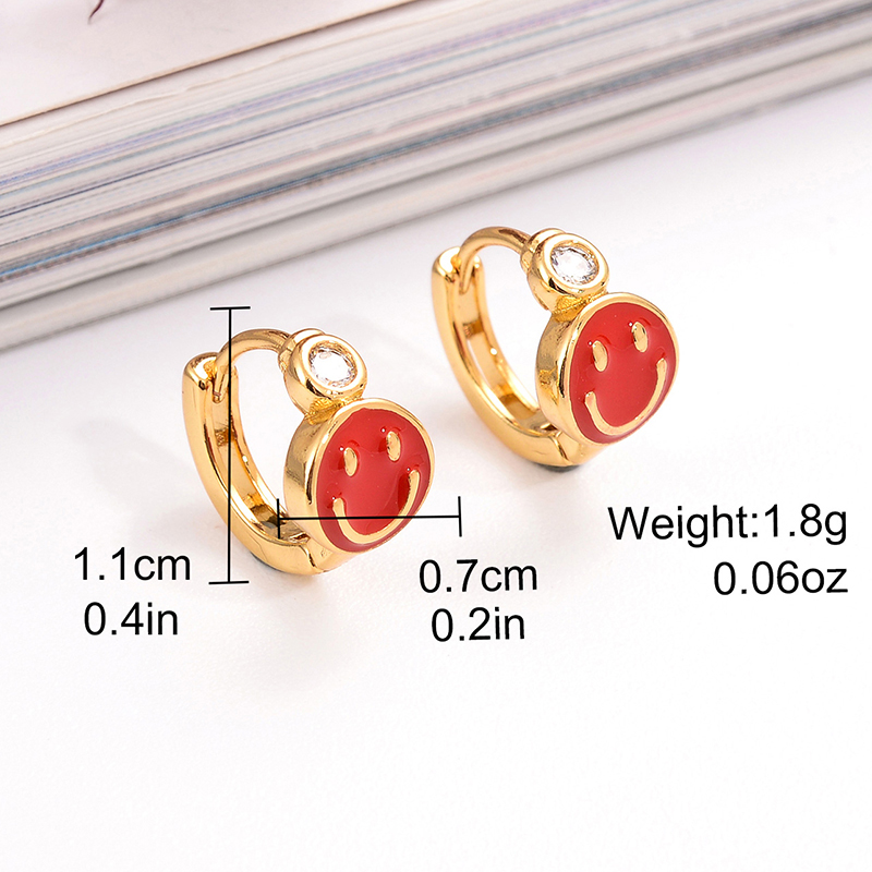 1 Pair Ig Style Simple Style Round Smiley Face Enamel Plating Inlay Copper Zircon 18k Gold Plated Earrings display picture 1