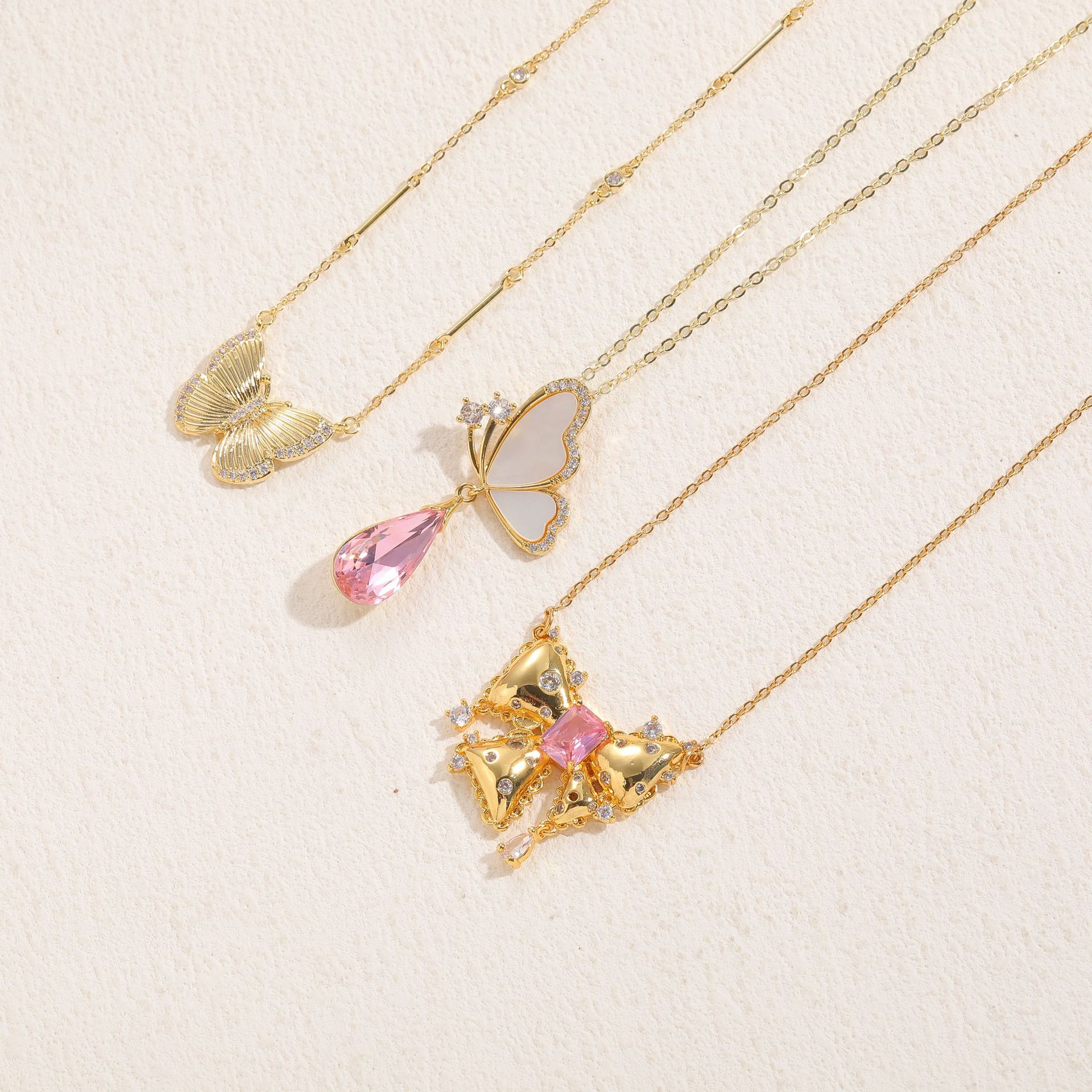 Casual Lady Butterfly Bow Knot Stainless Steel Copper 14k Gold Plated Shell Zircon Pendant Necklace In Bulk display picture 7