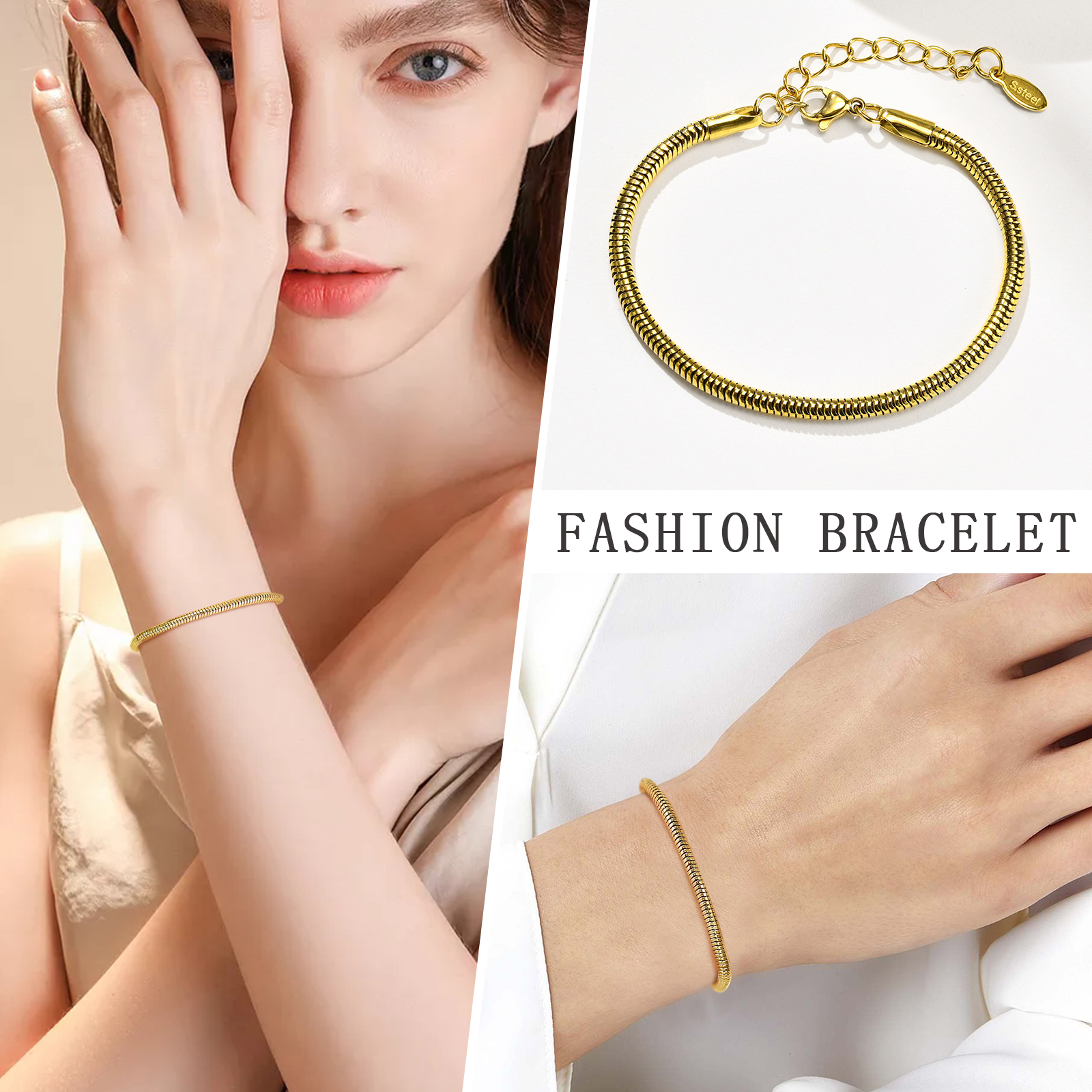 IG Style Classic Style Solid Color 304 Stainless Steel 18K Gold Plated Bracelets In Bulk display picture 8