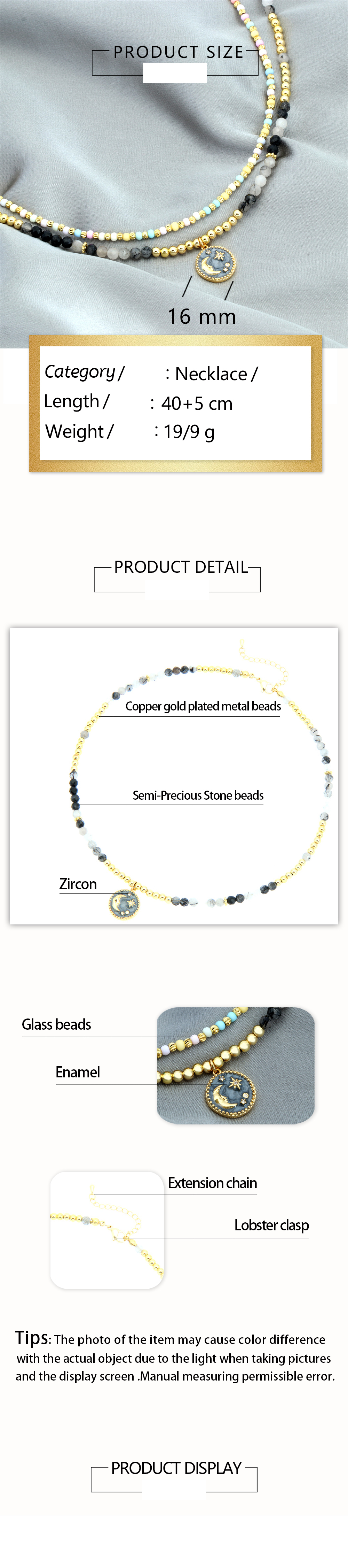 Bohemian Star Moon Glass Copper Enamel Plating Inlay Zircon 18k Gold Plated Women's Pendant Necklace display picture 1