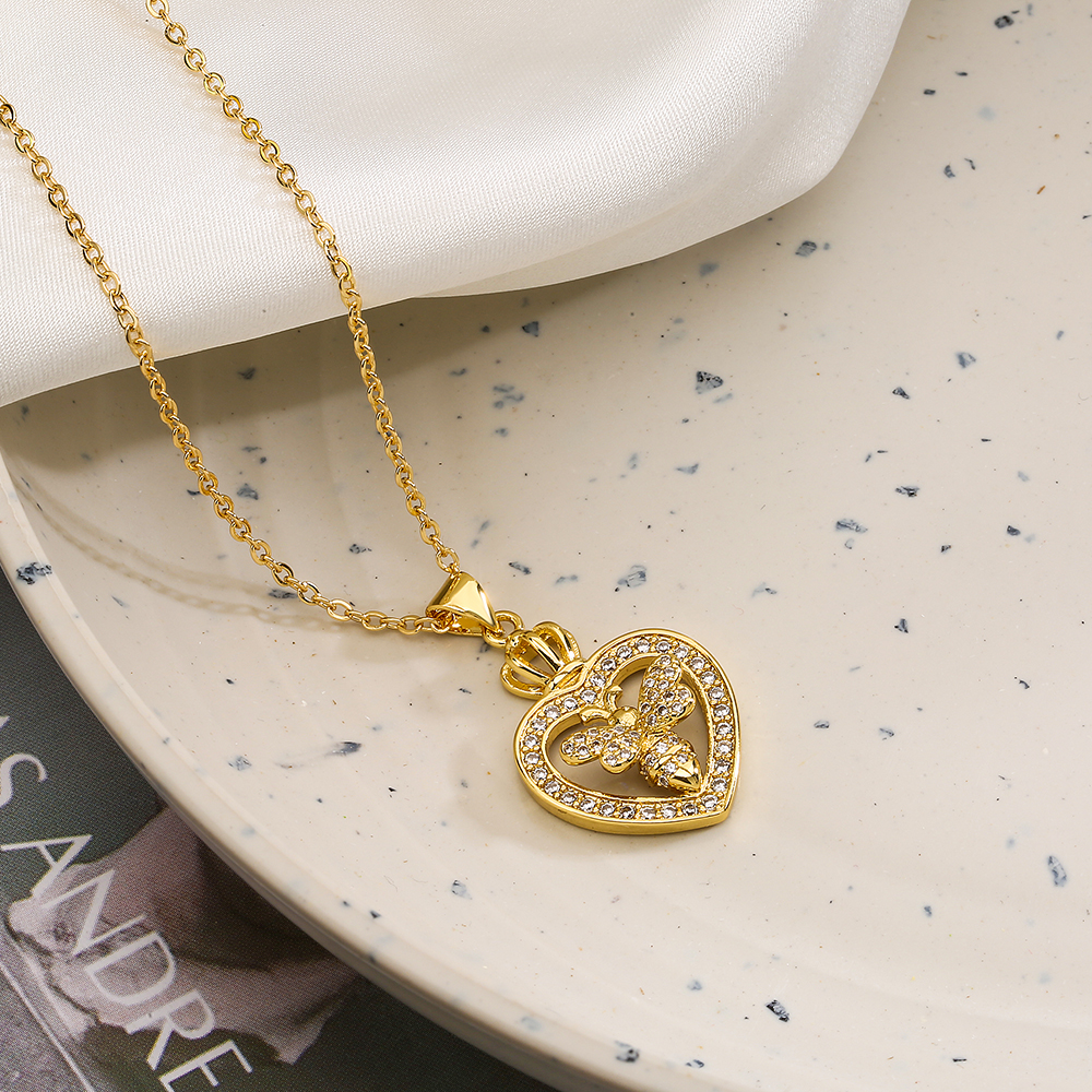 Simple Style Commute Bee Copper 18k Gold Plated Zircon Pendant Necklace In Bulk display picture 2