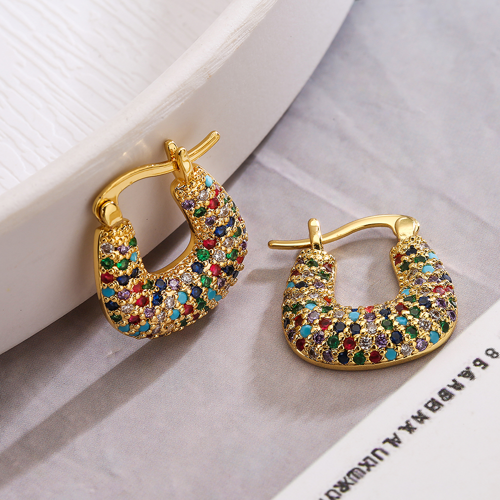 1 Pair Simple Style Commute Geometric Plating Inlay Copper Zircon 18k Gold Plated Earrings display picture 6