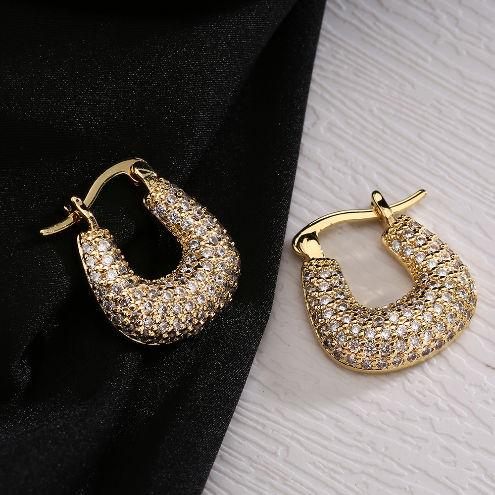 1 Pair Simple Style Commute Geometric Plating Inlay Copper Zircon 18k Gold Plated Earrings display picture 2