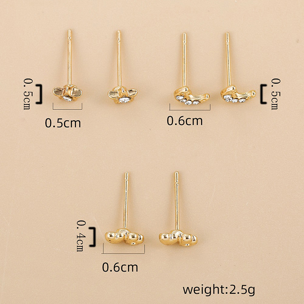 3 Pairs Ig Style Sweet Simple Style Star Moon Heart Shape Inlay Alloy Rhinestones Ear Studs display picture 6