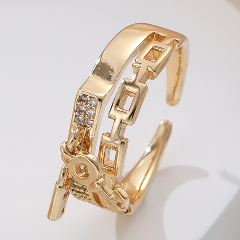Lady Streetwear Key Lock Copper Zircon Charm Rings In Bulk display picture 4