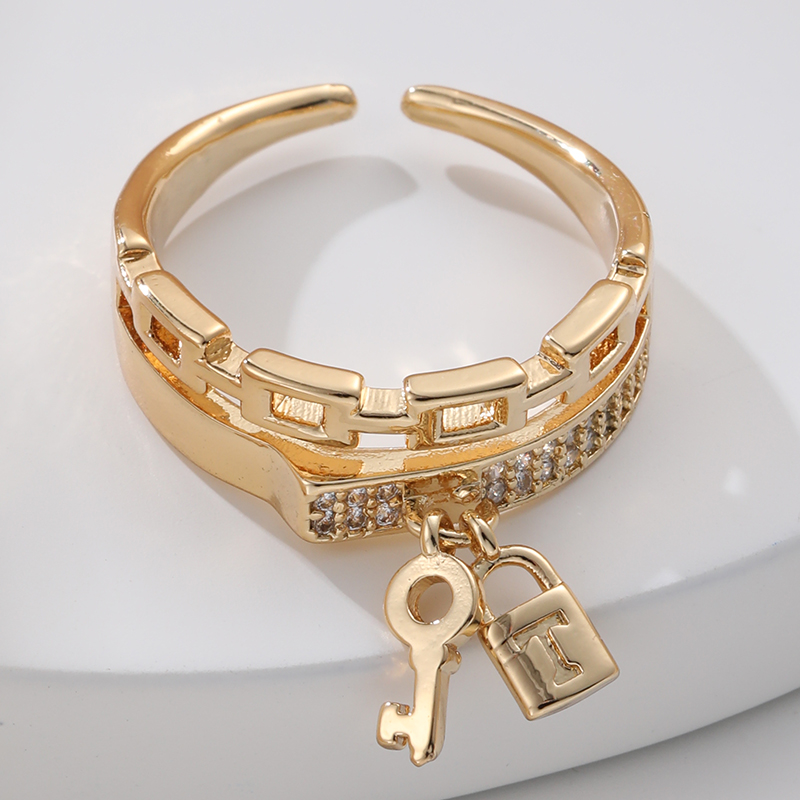 Lady Streetwear Key Lock Copper Zircon Charm Rings In Bulk display picture 5