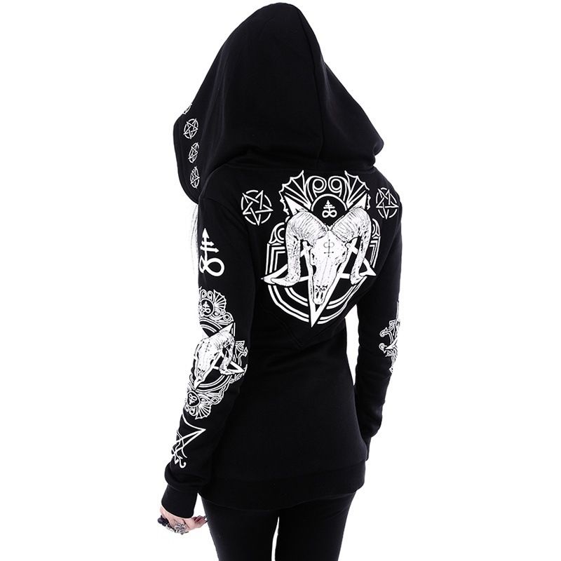 Frau Kapuzenpullover Lange Ärmel Hoodies & Sweatshirts Tasche Reißverschluss Punk Stern Mond Schaf display picture 11