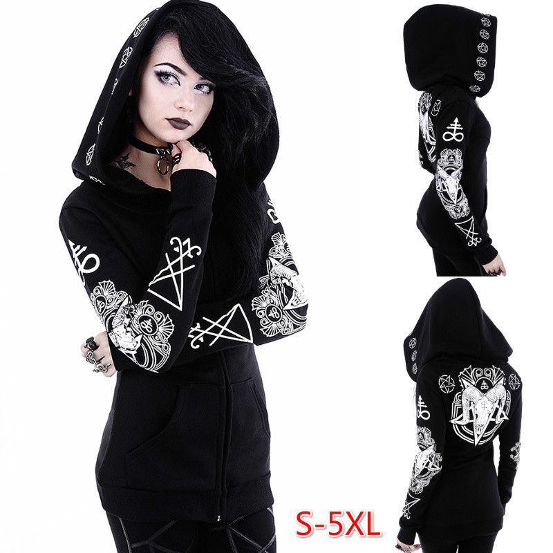 Women's Hoodie Long Sleeve Hoodies & Sweatshirts Pocket Zipper Punk Star Moon Sheep display picture 12