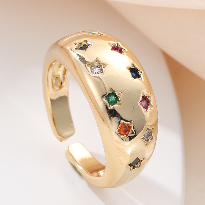 Casual Streetwear Geometric Star Copper Inlay Zircon Open Rings display picture 5