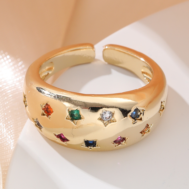 Casual Streetwear Geometric Star Copper Inlay Zircon Open Rings display picture 4