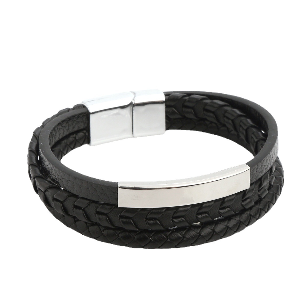 Classical Luxurious Color Block Stainless Steel Pu Leather Alloy Braid Men's Bangle display picture 4