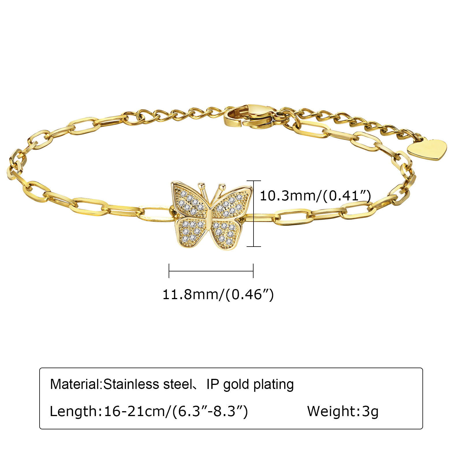 Copper Gold Plated Simple Style Star Butterfly Heart Shape Zircon Bracelets display picture 1