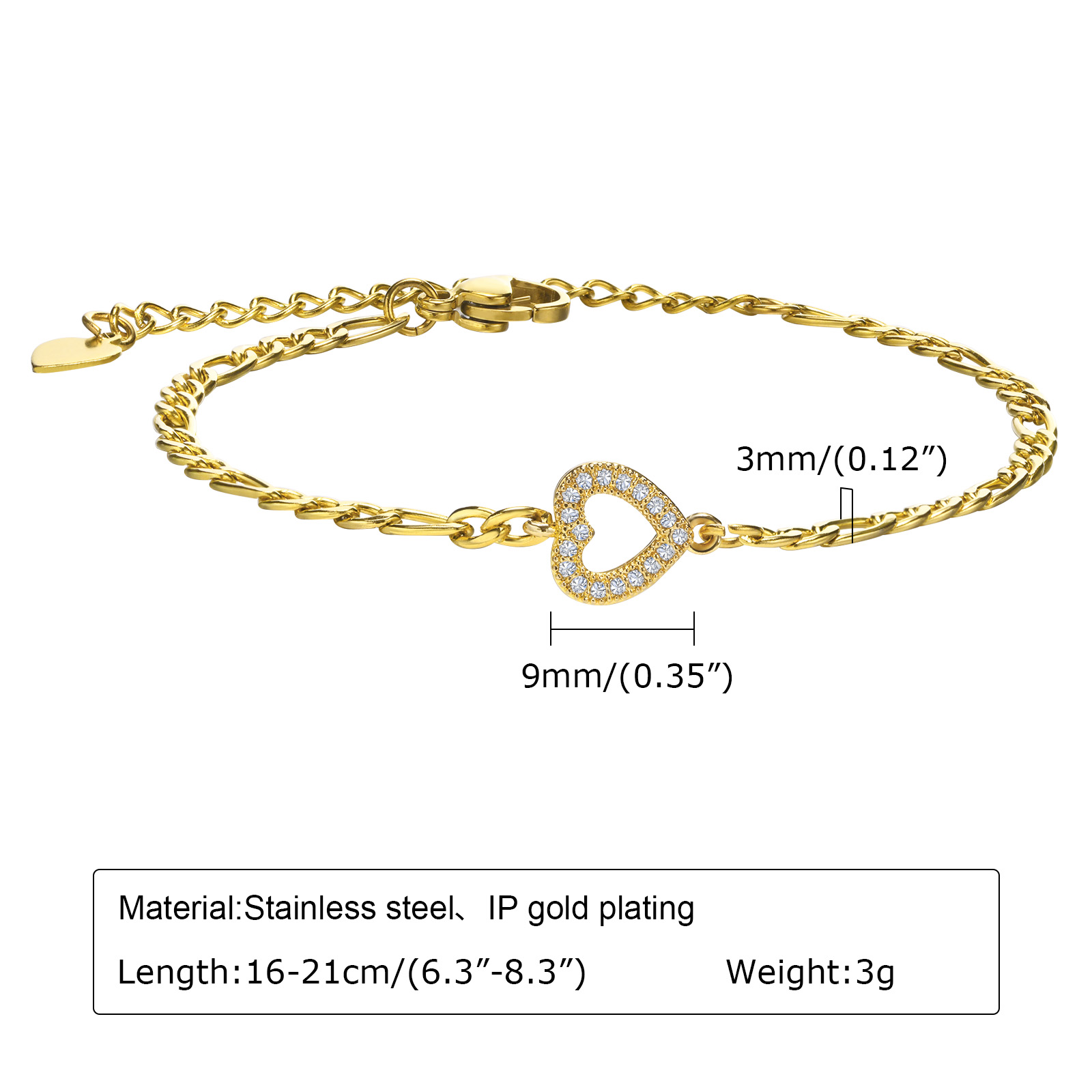 Copper Gold Plated Simple Style Star Butterfly Heart Shape Zircon Bracelets display picture 3