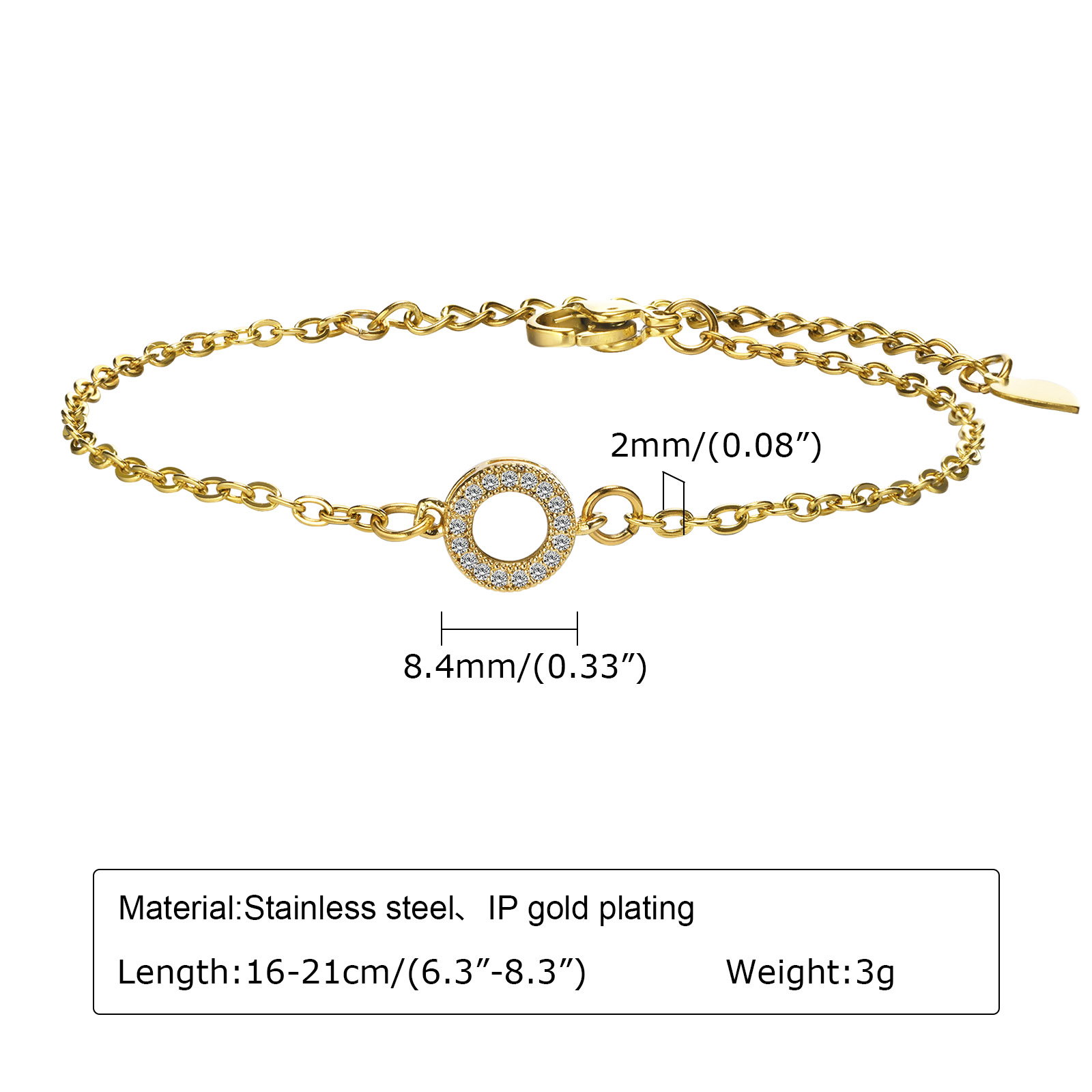 Copper Gold Plated Simple Style Star Butterfly Heart Shape Zircon Bracelets display picture 4