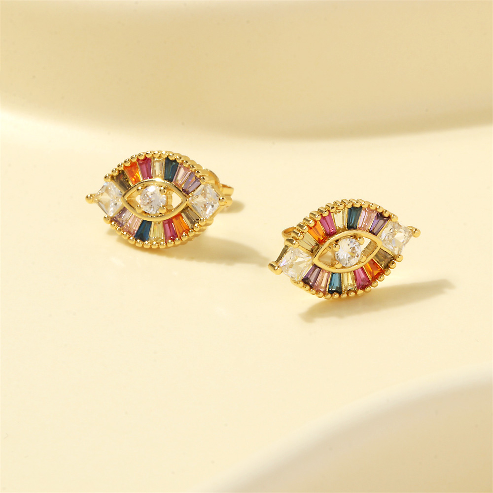 1 Pair Elegant Shiny Devil's Eye Plating Inlay Copper Zircon 18k Gold Plated Ear Studs display picture 4