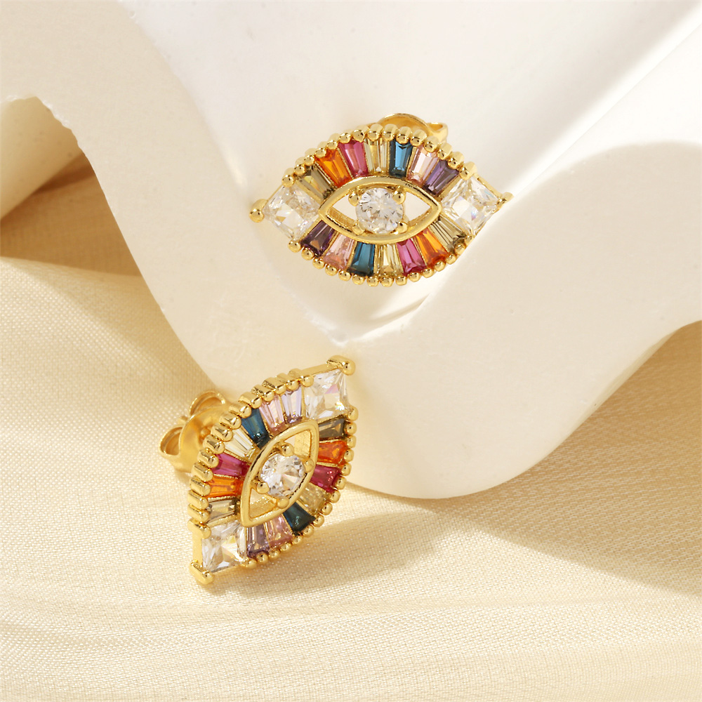 1 Pair Elegant Shiny Devil's Eye Plating Inlay Copper Zircon 18k Gold Plated Ear Studs display picture 5