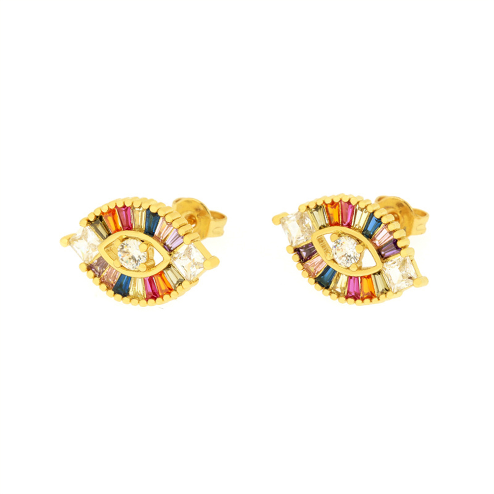 1 Pair Elegant Shiny Devil's Eye Plating Inlay Copper Zircon 18k Gold Plated Ear Studs display picture 6