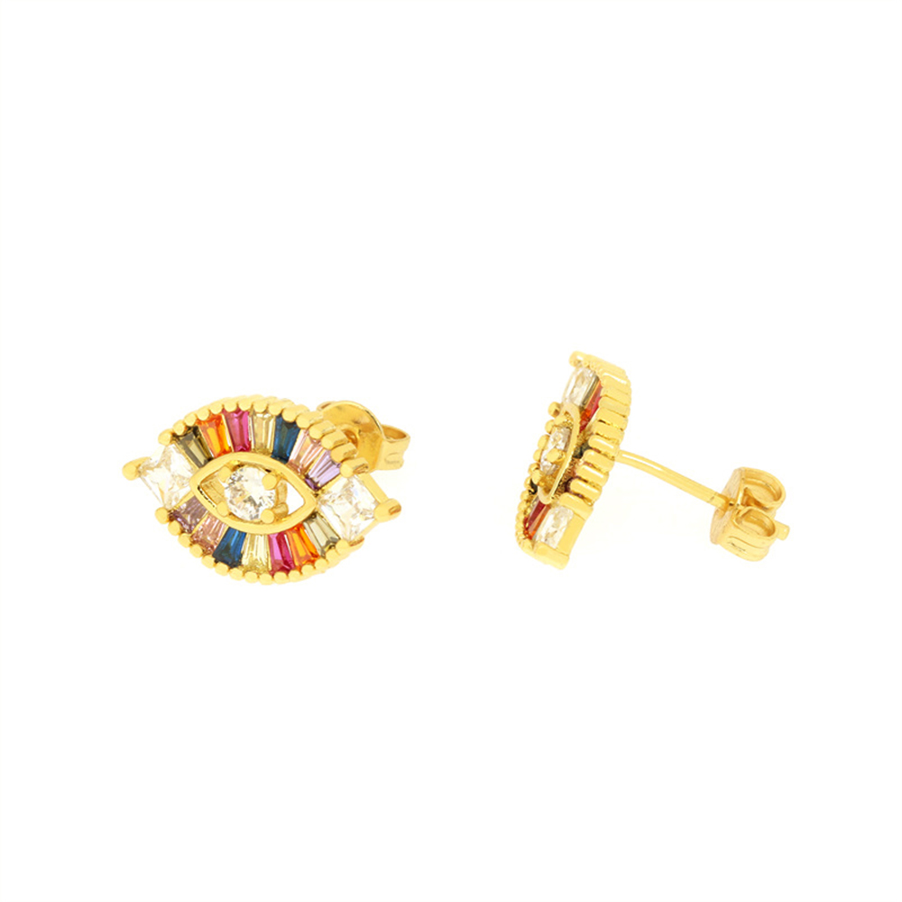 1 Pair Elegant Shiny Devil's Eye Plating Inlay Copper Zircon 18k Gold Plated Ear Studs display picture 7