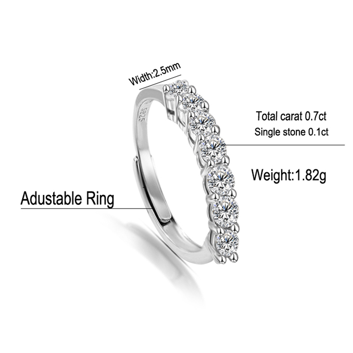 Einfacher Stil Einfarbig Sterling Silber Inlay Moissanit Weißgold Plattiert Offener Ring display picture 1