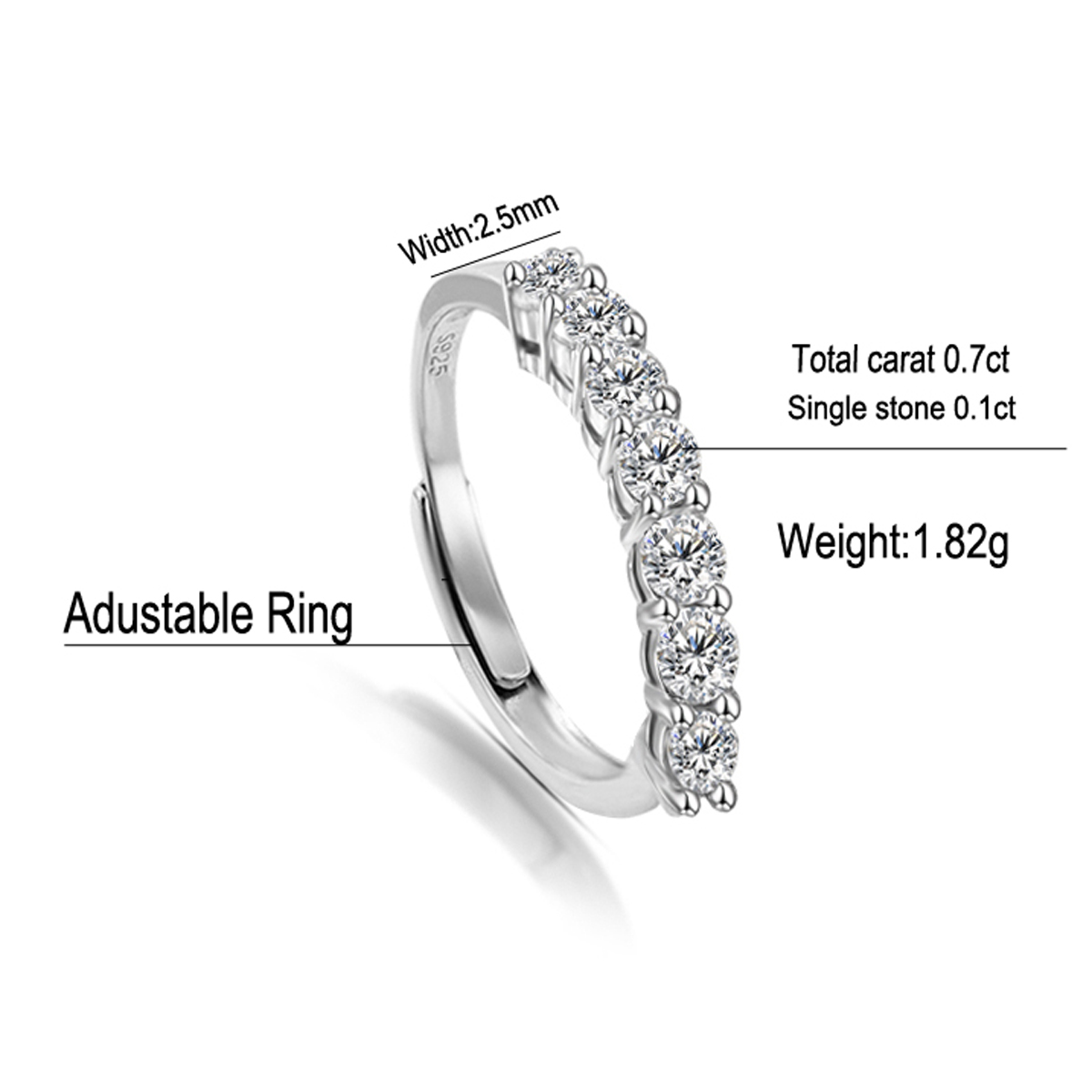 Simple Style Solid Color Sterling Silver Inlay Moissanite White Gold Plated Open Rings display picture 1