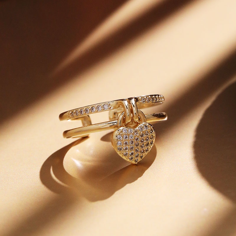 Elegant Lady Heart Shape Copper Rhinestones Charm Rings In Bulk display picture 3