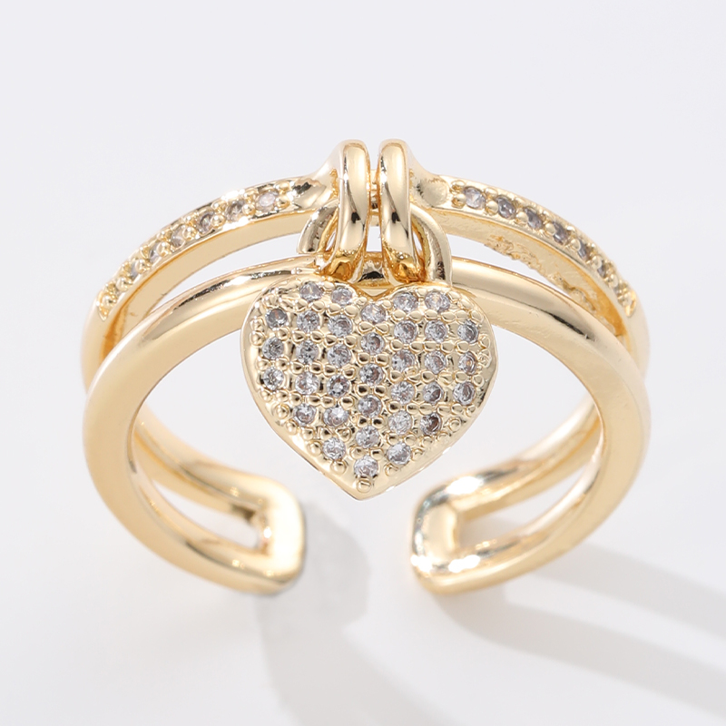 Elegant Dame Herzform Kupfer Strasssteine Charm Ring In Masse display picture 5