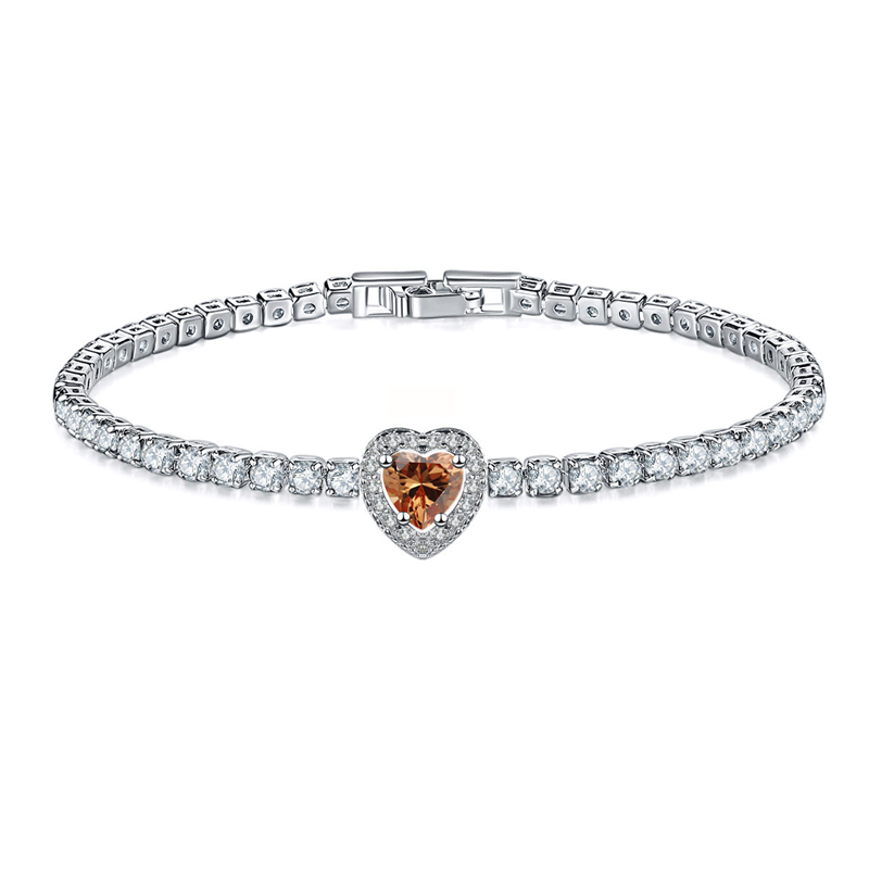 Copper Rhodium Plated Simple Style Shiny Inlay Round Water Droplets Heart Shape Zircon Tennis Bracelet display picture 21