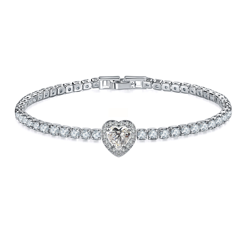 Copper Rhodium Plated Simple Style Shiny Inlay Round Water Droplets Heart Shape Zircon Tennis Bracelet display picture 9