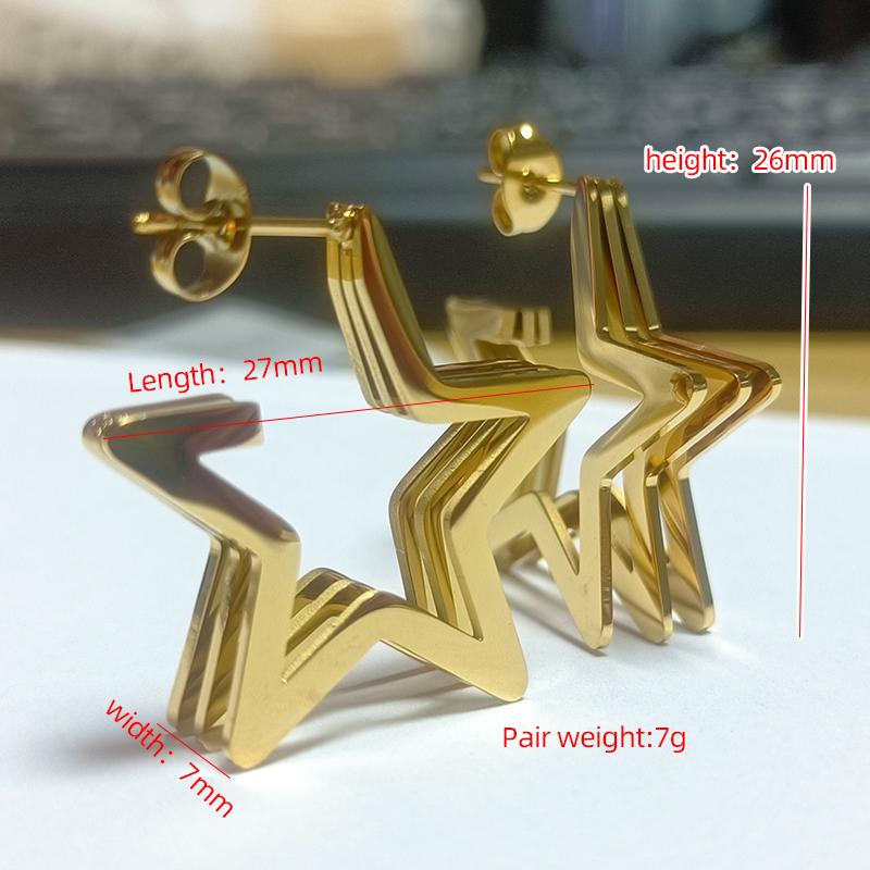 1 Pair Casual Simple Style Pentagram Plating Titanium Steel 18k Gold Plated Ear Studs display picture 3